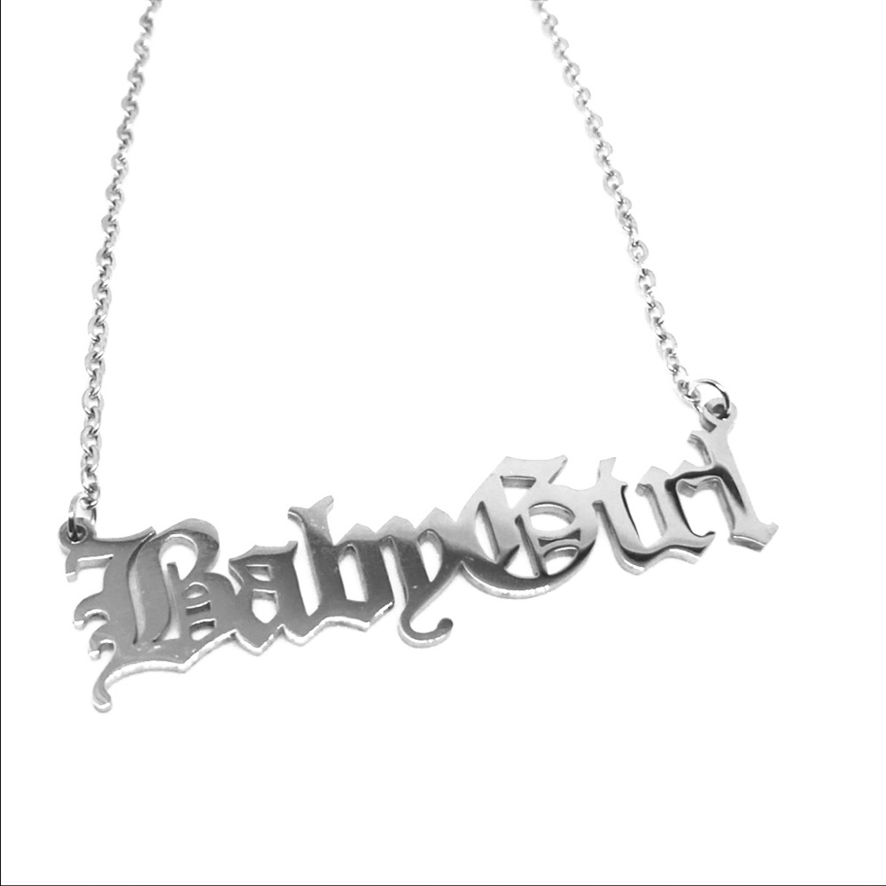 BabyGirl Custom Handcrafted Old English Titanium Stainless Steel Necklace Retro